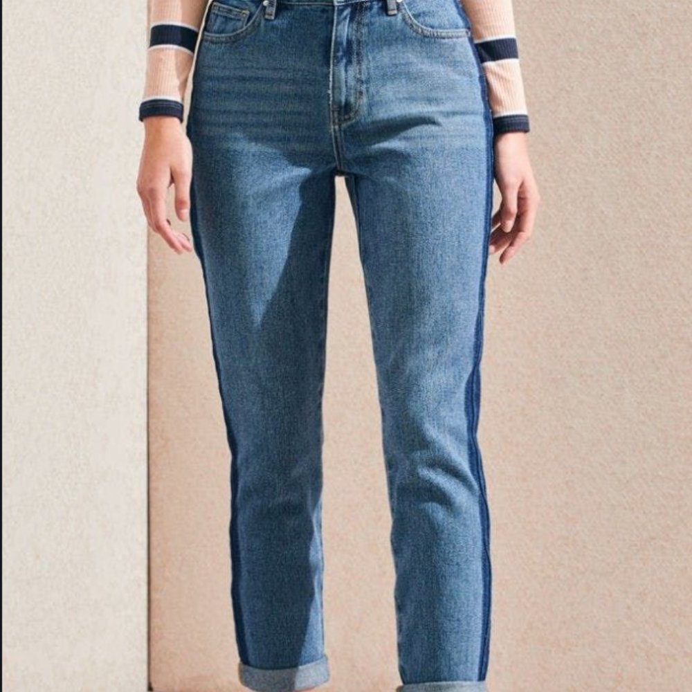 Mom Jeans with Blue Tux Stripe